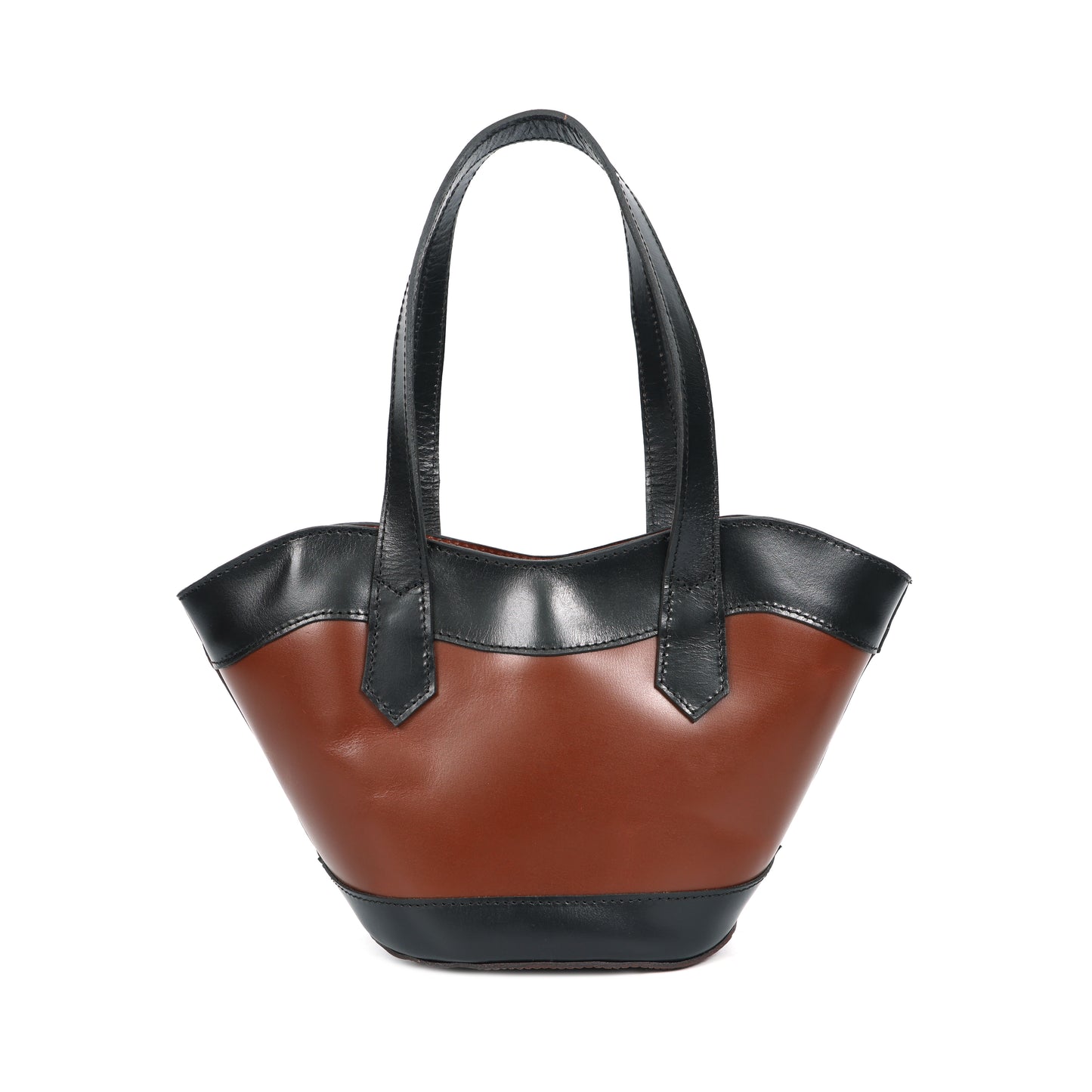 Genuine Leather Two-Tone Tote Bag | Stylish Brown & Black Shoulder Bag