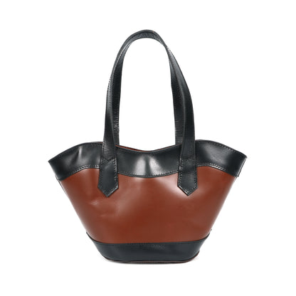 Genuine Leather Two-Tone Tote Bag | Stylish Brown & Black Shoulder Bag