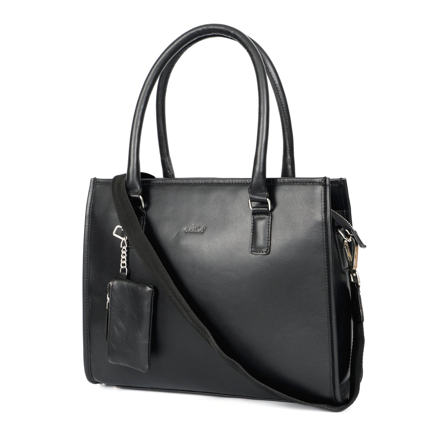 Premium Black Genuine Leather Tote Bag for Women | Spacious Work, Travel & Office Handbag | Stylish Shoulder Bag with Sling Strap