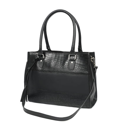 Genuine Leather Black Structured Handbag | Elegant Top Handle Purse