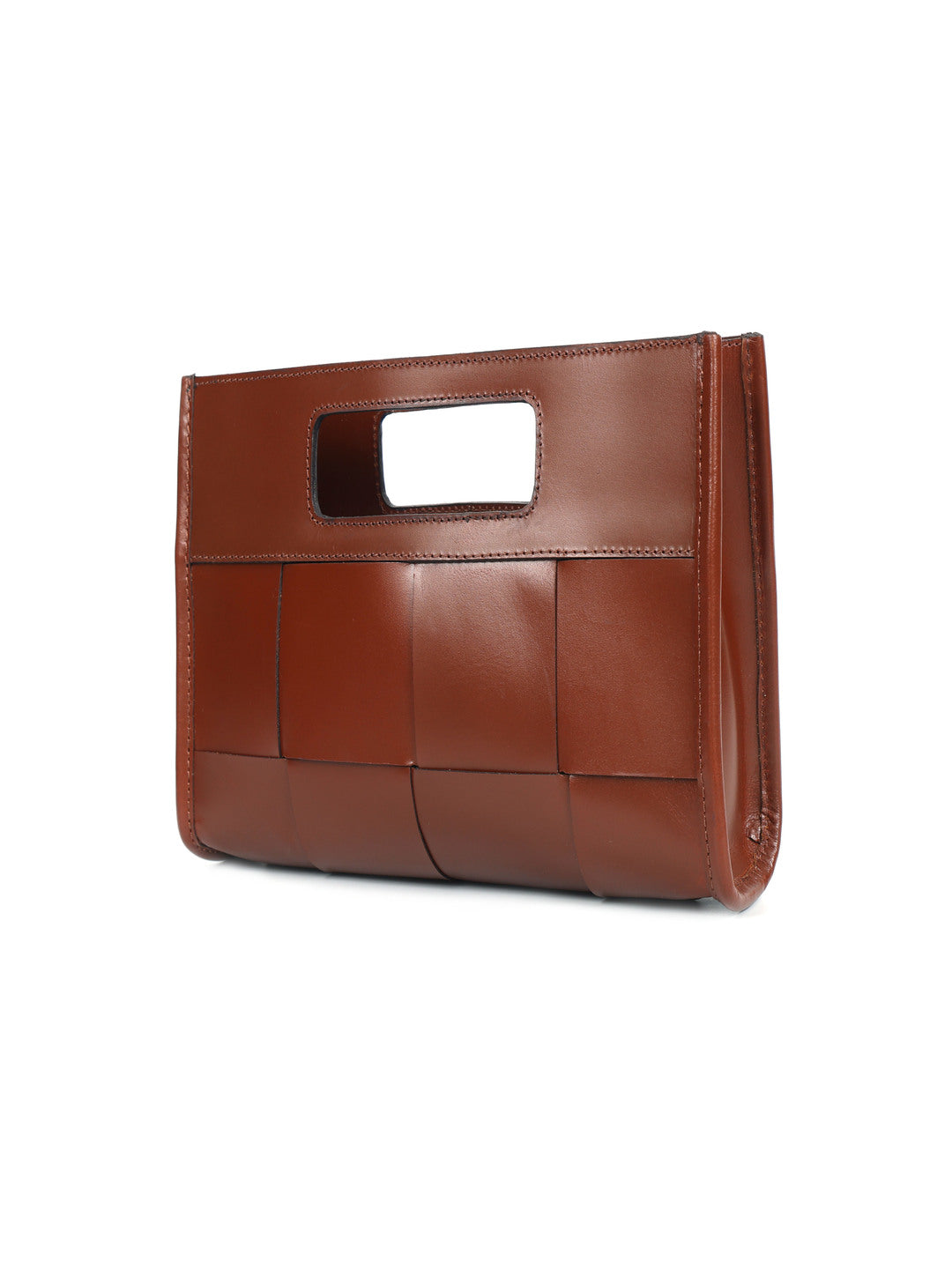 Premium Brown Woven Leather Clutch Bag Elegant Handcrafted Design