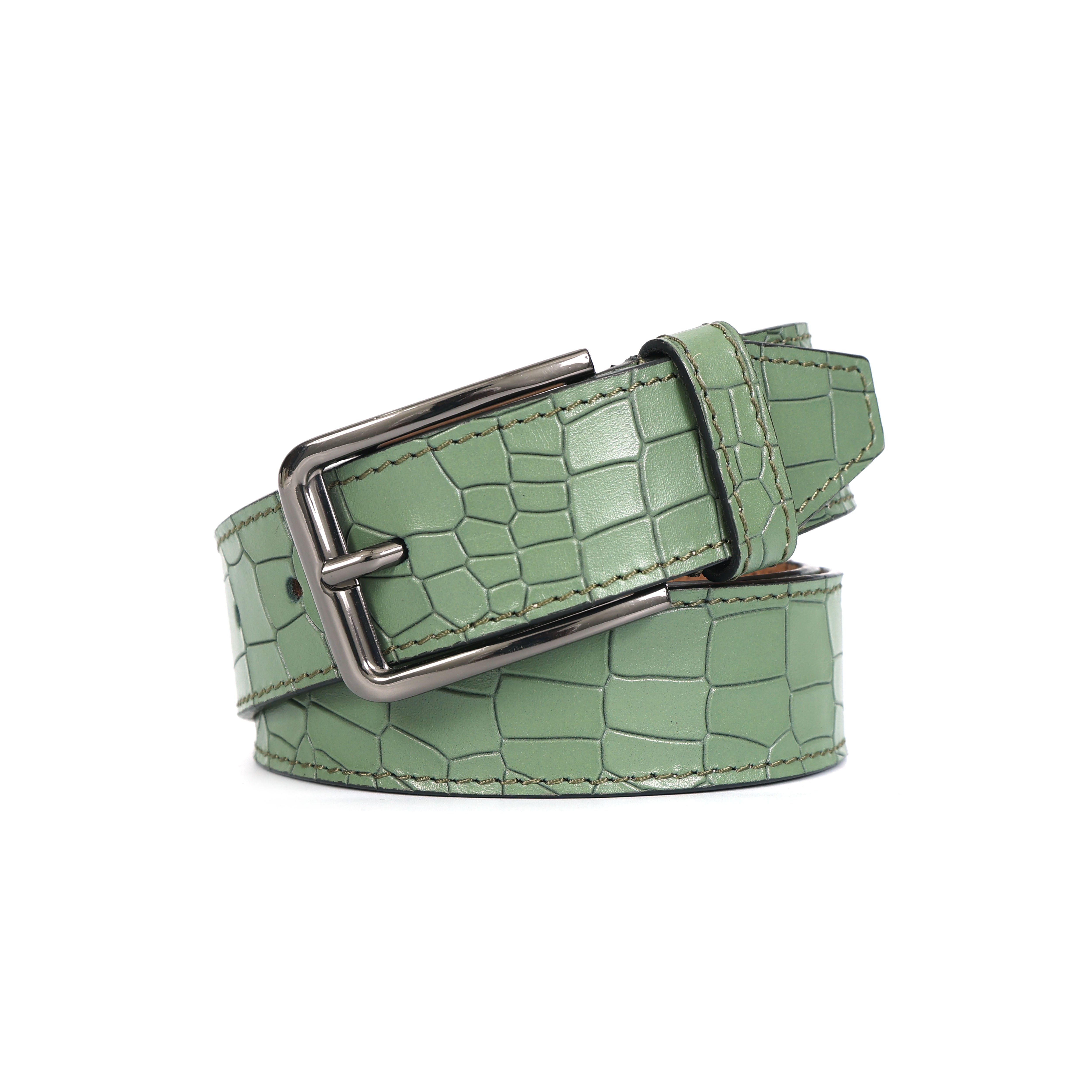 Men Mint Green Crocodile Texture Leather Belt Stylish Adjustable Buckle For Women
