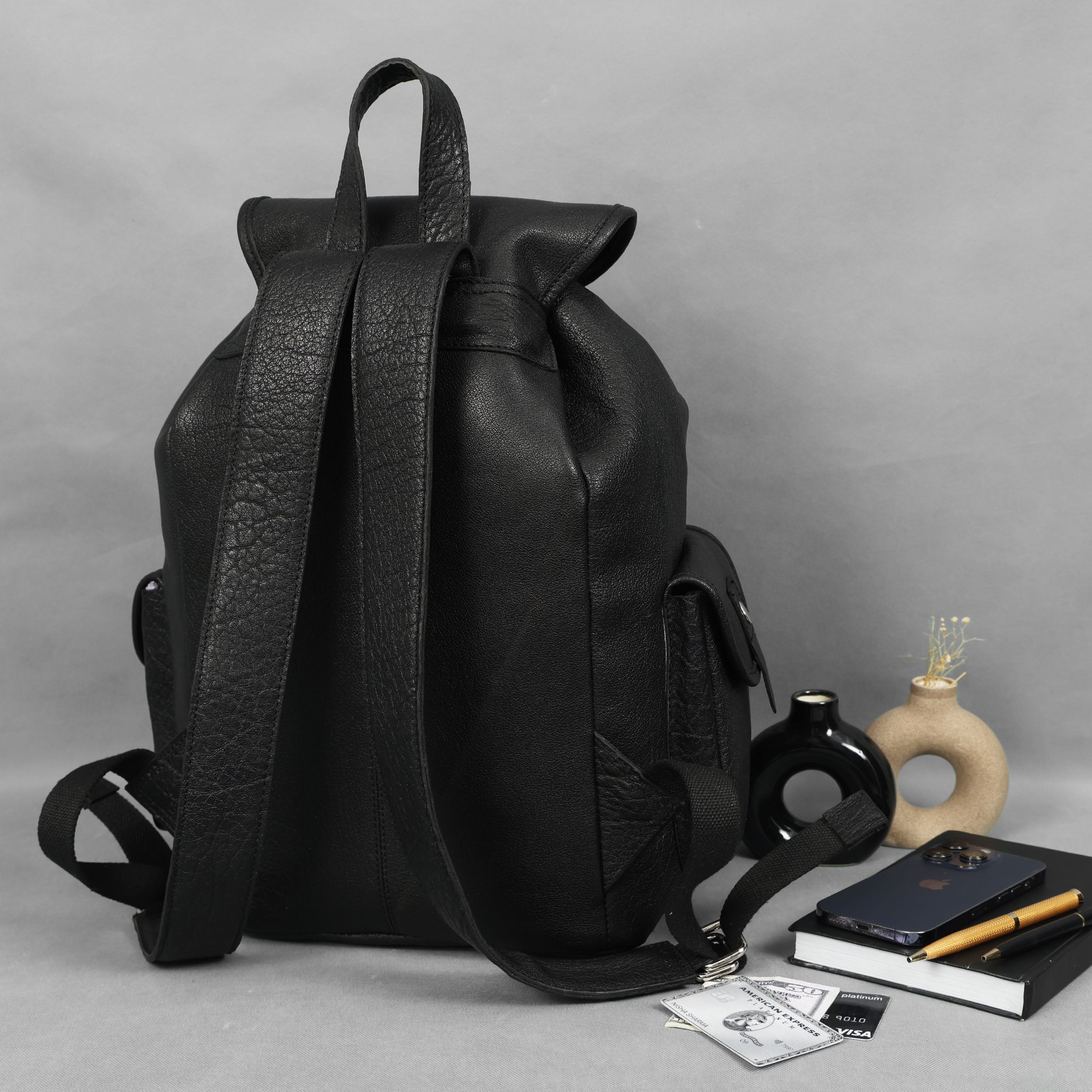 Premium Genuine Black Leather Backpack: Timeless Style and Versatility