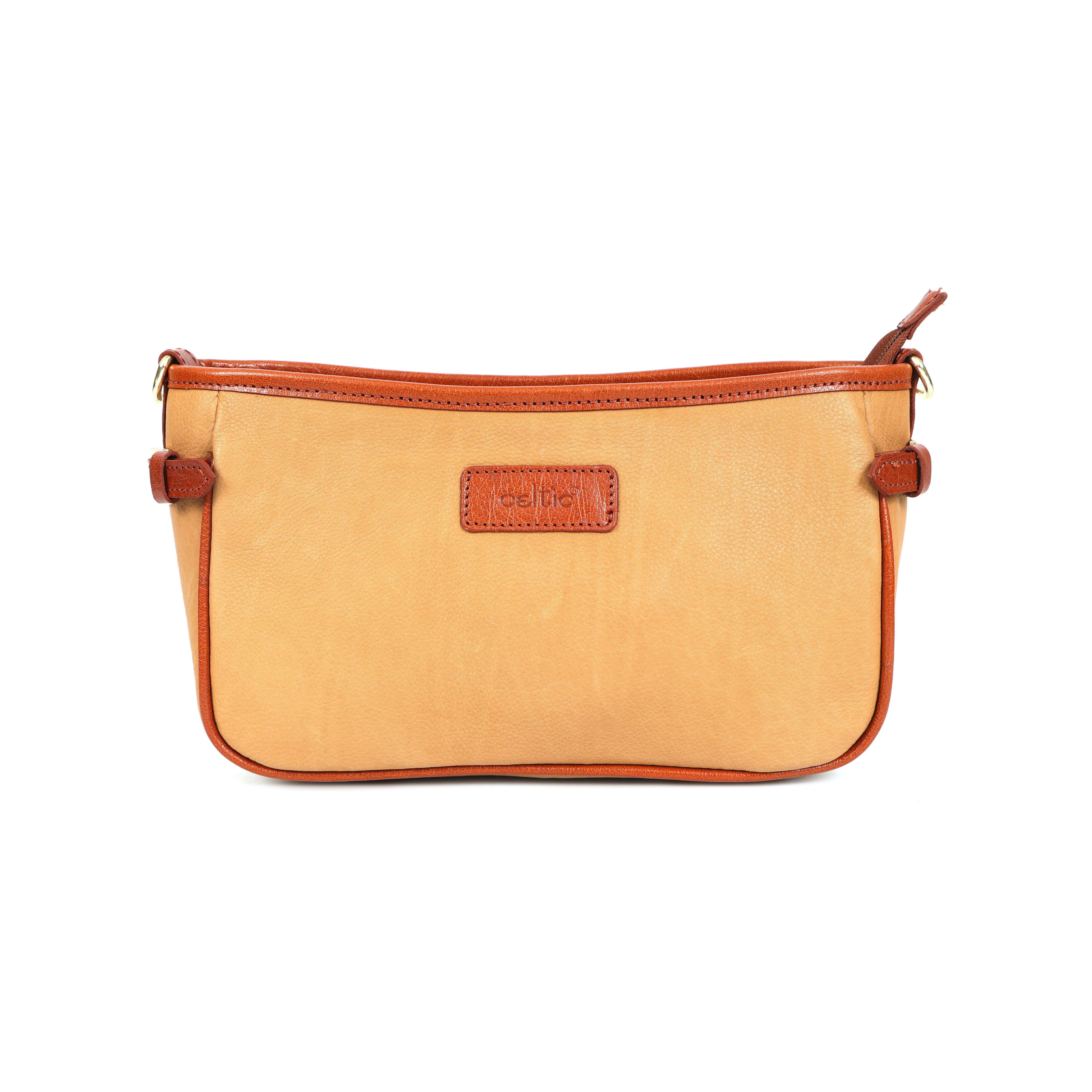 Premium Genuine Leather Tan Sling Bag  with Adjustable Strap & Zip Pocket