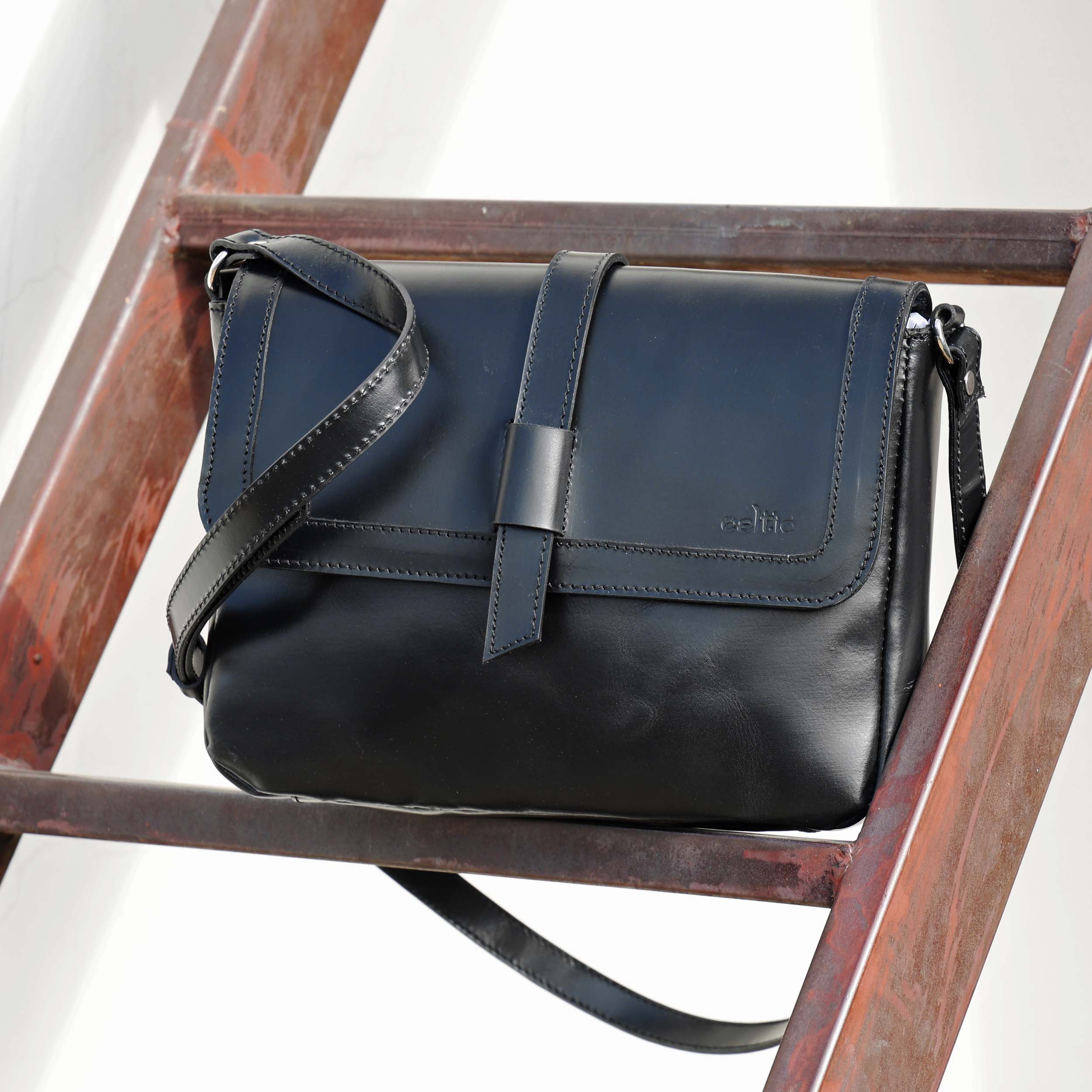 Premium Genuine Leather Sling Bag with Flap Closure,  & Adjustable Strap