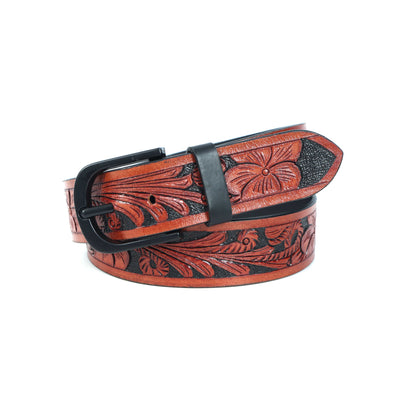 Premium Brown Leather Belt with Black Accents – Stylish & Durable. LB-849