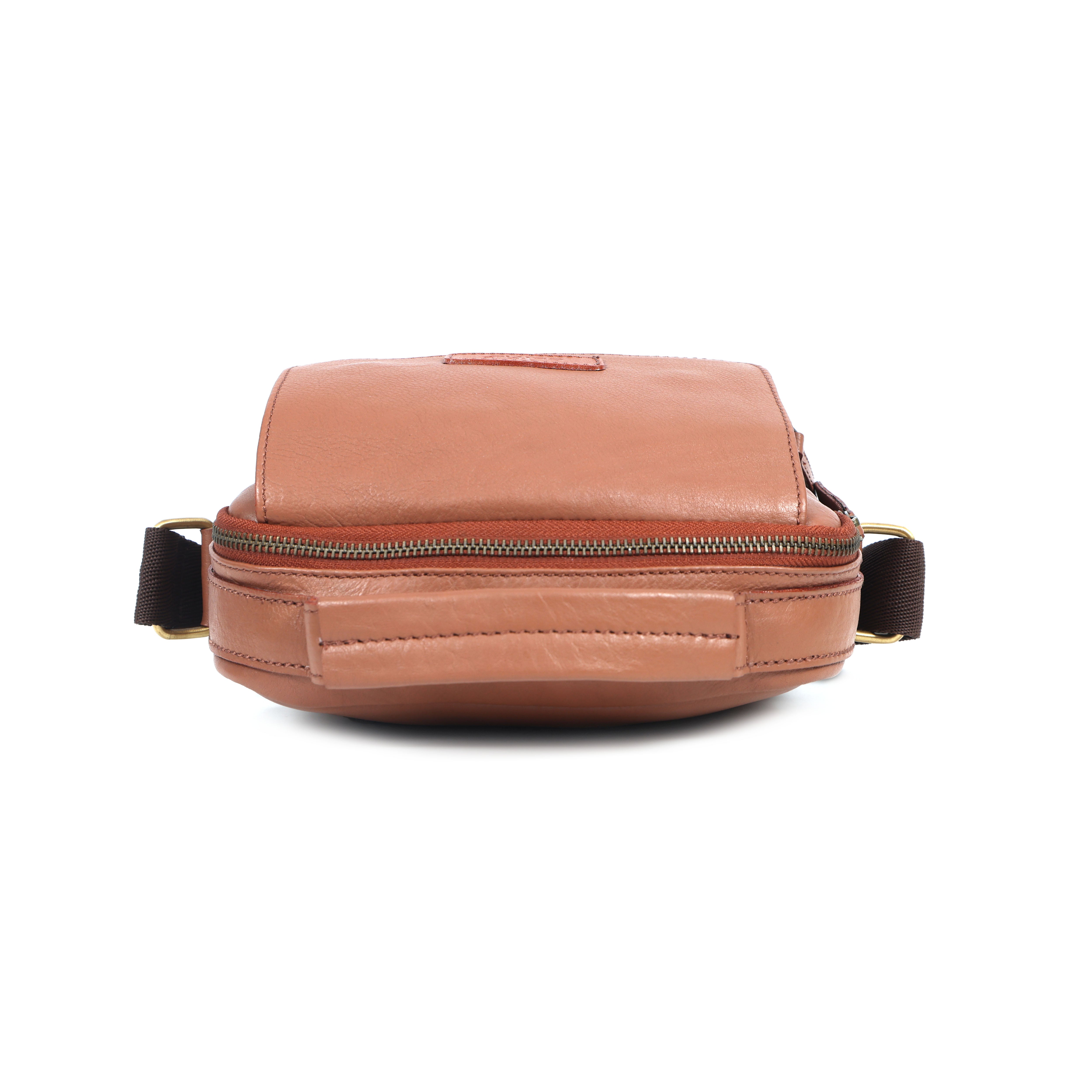 Unisex Leather Crossbody Sling Bag with Front Flap Pocket & Adjustable Strap