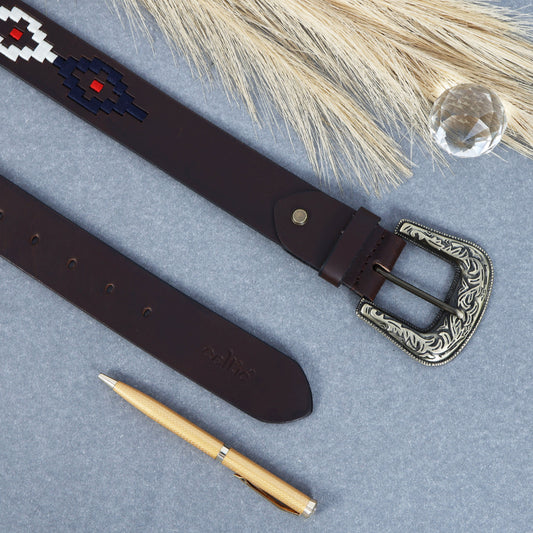  Premium Brown Leather Polo Belt with Multicolour Webbing With Keyring. LB-864