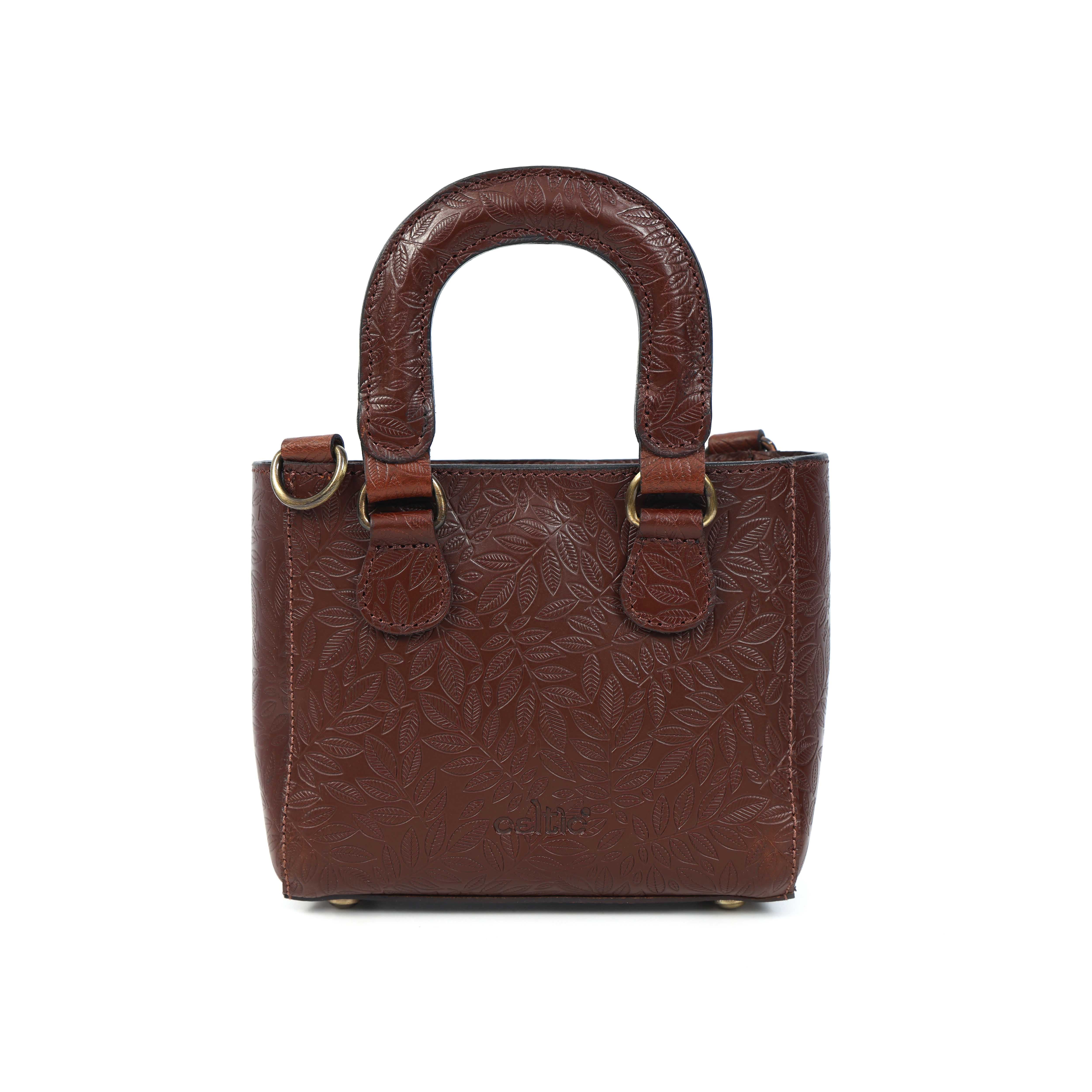 Premium Embossed Genuine Leather Mini Tote Crossbody Bag with Dual Handles & Zip Pocket