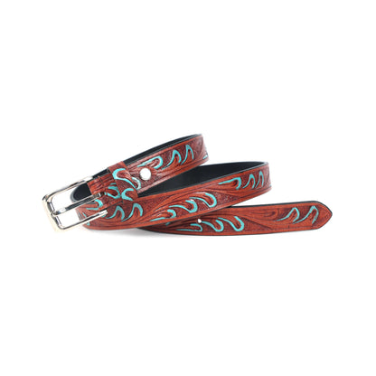 Premium Tan & Blue Leather Belt with Silver Buckle – Stylish & Durable. LB-856