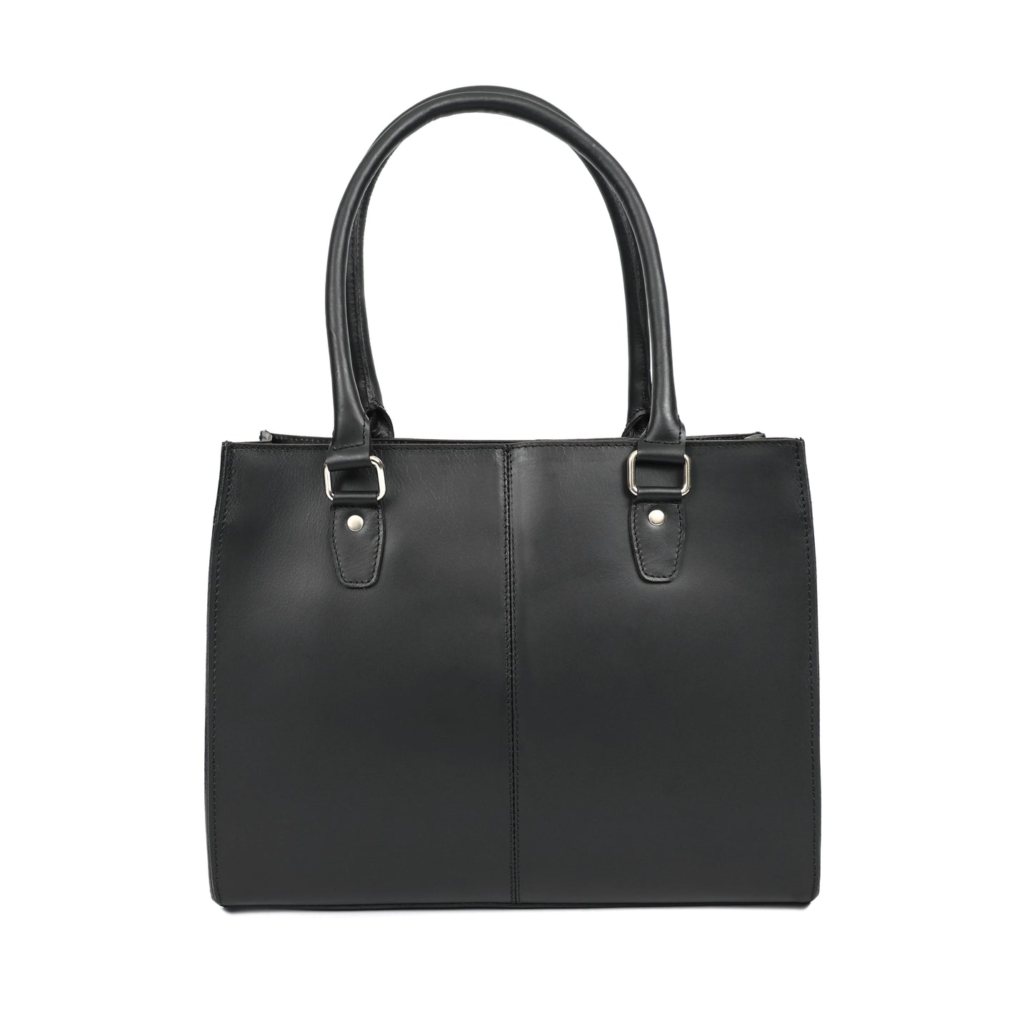 Genuine Leather Black Structured Handbag | Elegant Top Handle Purse