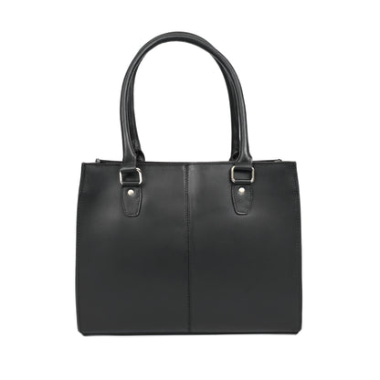 Genuine Leather Black Structured Handbag | Elegant Top Handle Purse