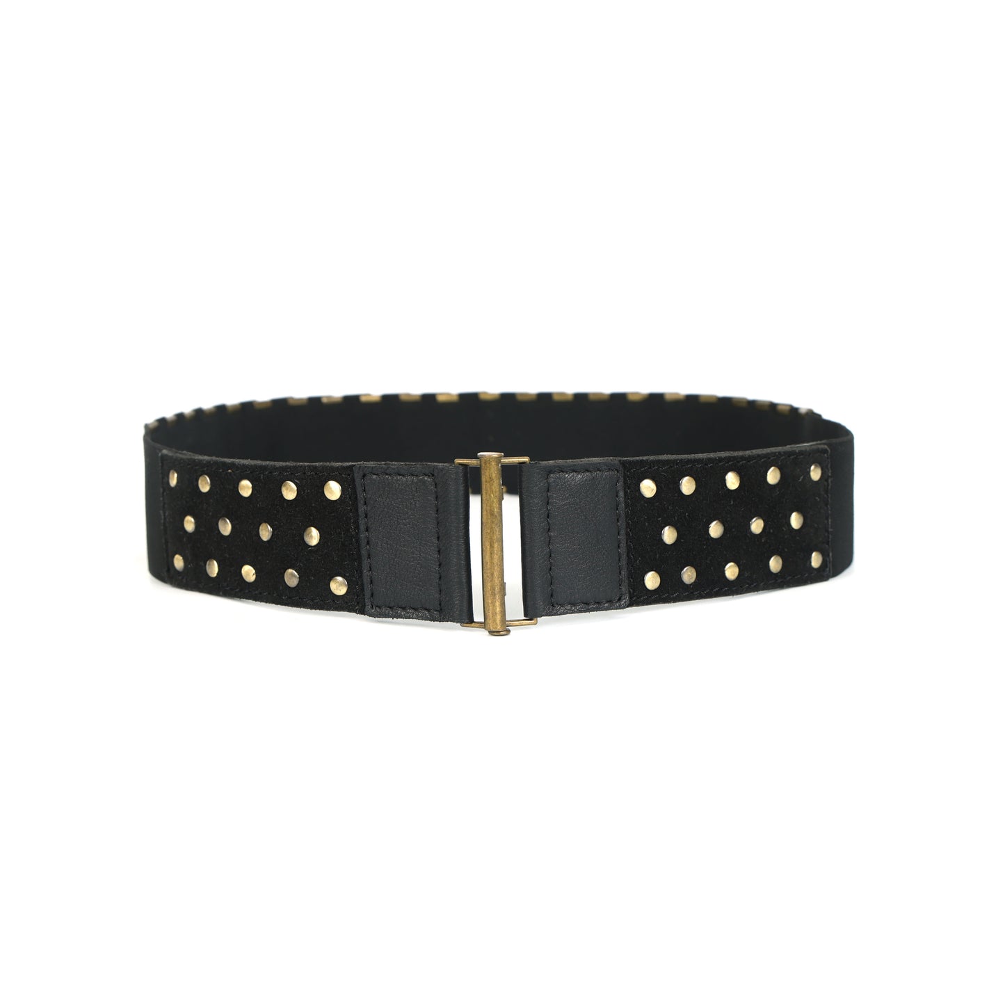 Celtic Black Studded Elastic Waist Belt for Women | Trendy Stretchable Fashion Belt with Golden Buckle for Dresses & Jeans