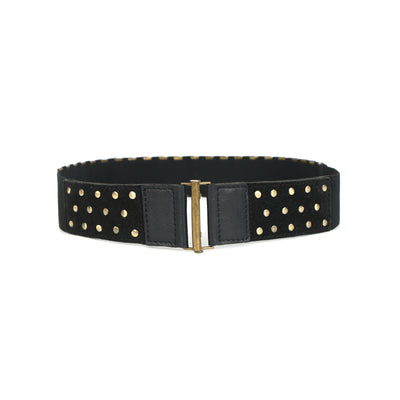 Celtic Black Studded Elastic Waist Belt for Women | Trendy Stretchable Fashion Belt with Golden Buckle for Dresses & Jeans