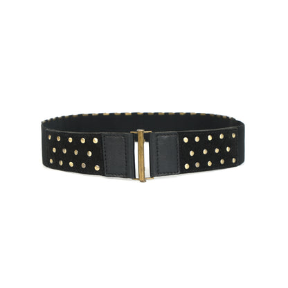 Celtic Black Studded Elastic Waist Belt for Women | Trendy Stretchable Fashion Belt with Golden Buckle for Dresses & Jeans