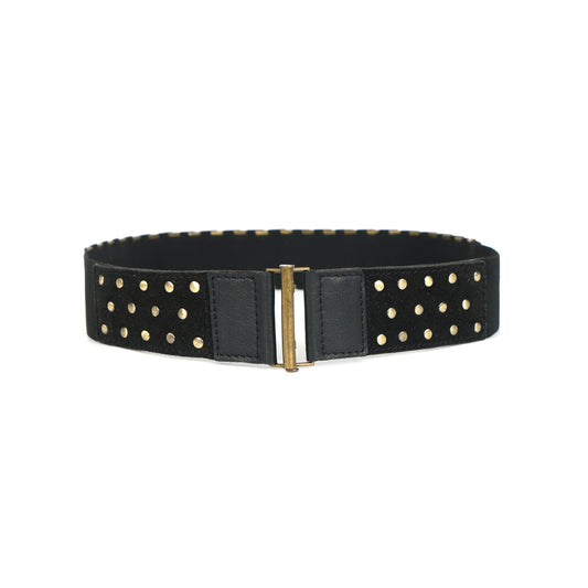 Celtic Black Studded Elastic Waist Belt for Women | Trendy Stretchable Fashion Belt with Golden Buckle for Dresses & Jeans