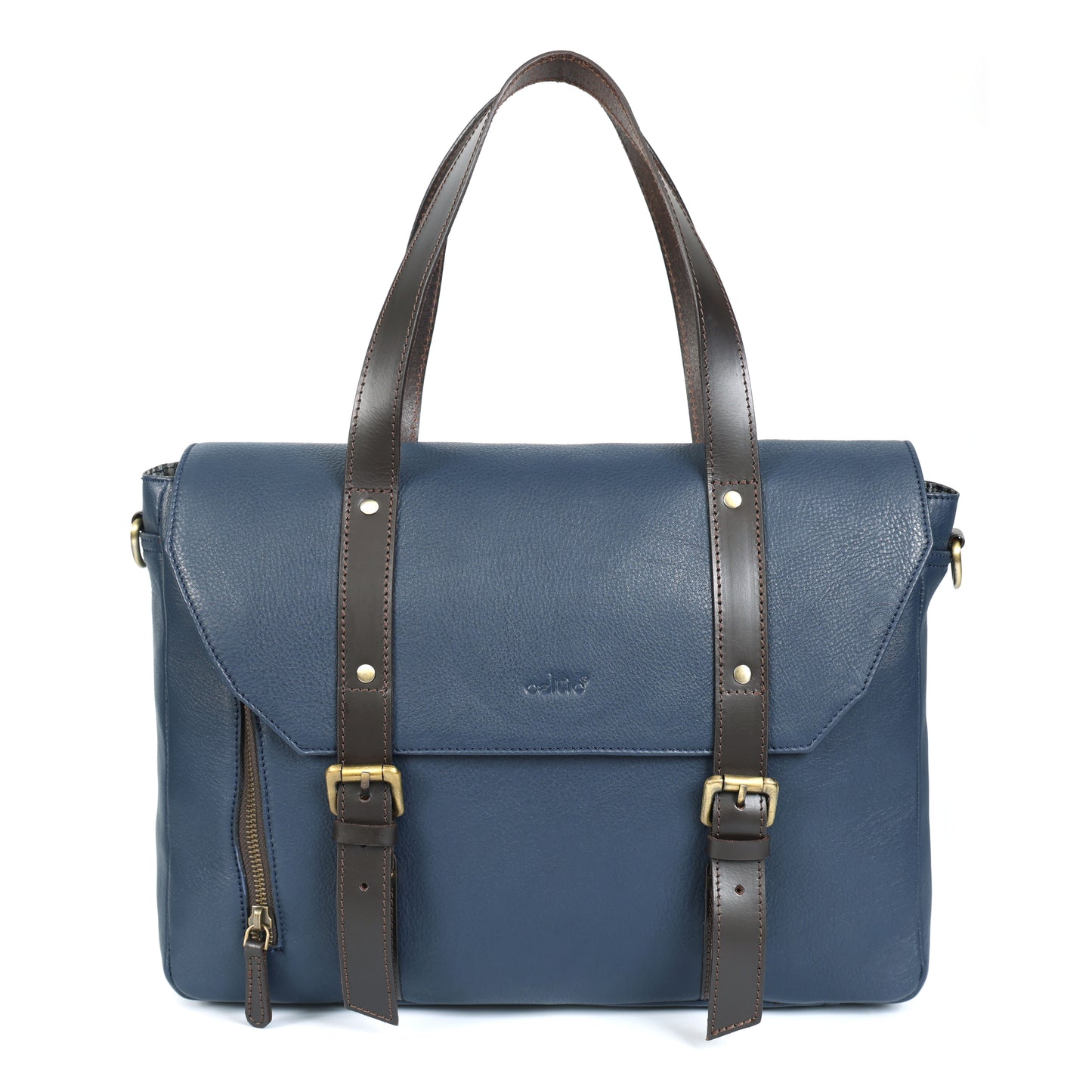 Genuine Leather Office Satchel Bag with Laptop Sleeve & Adjustable Strap