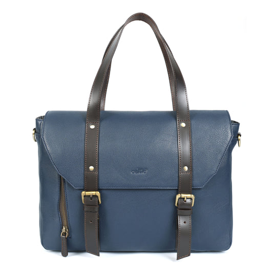 Genuine Leather Office Satchel Bag with Laptop Sleeve & Adjustable Strap