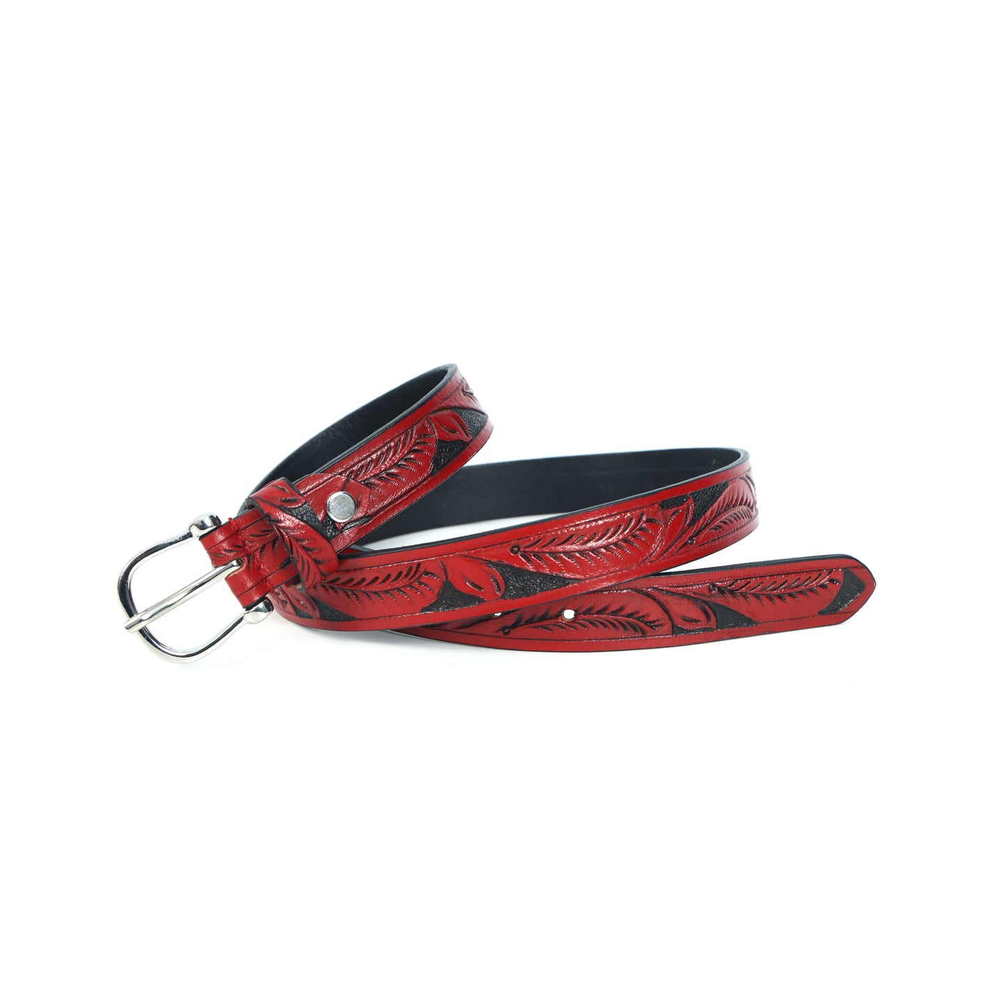 Hand-Carved Red & Black Leather Belt – Premium Quality, Custom Design. LB-846