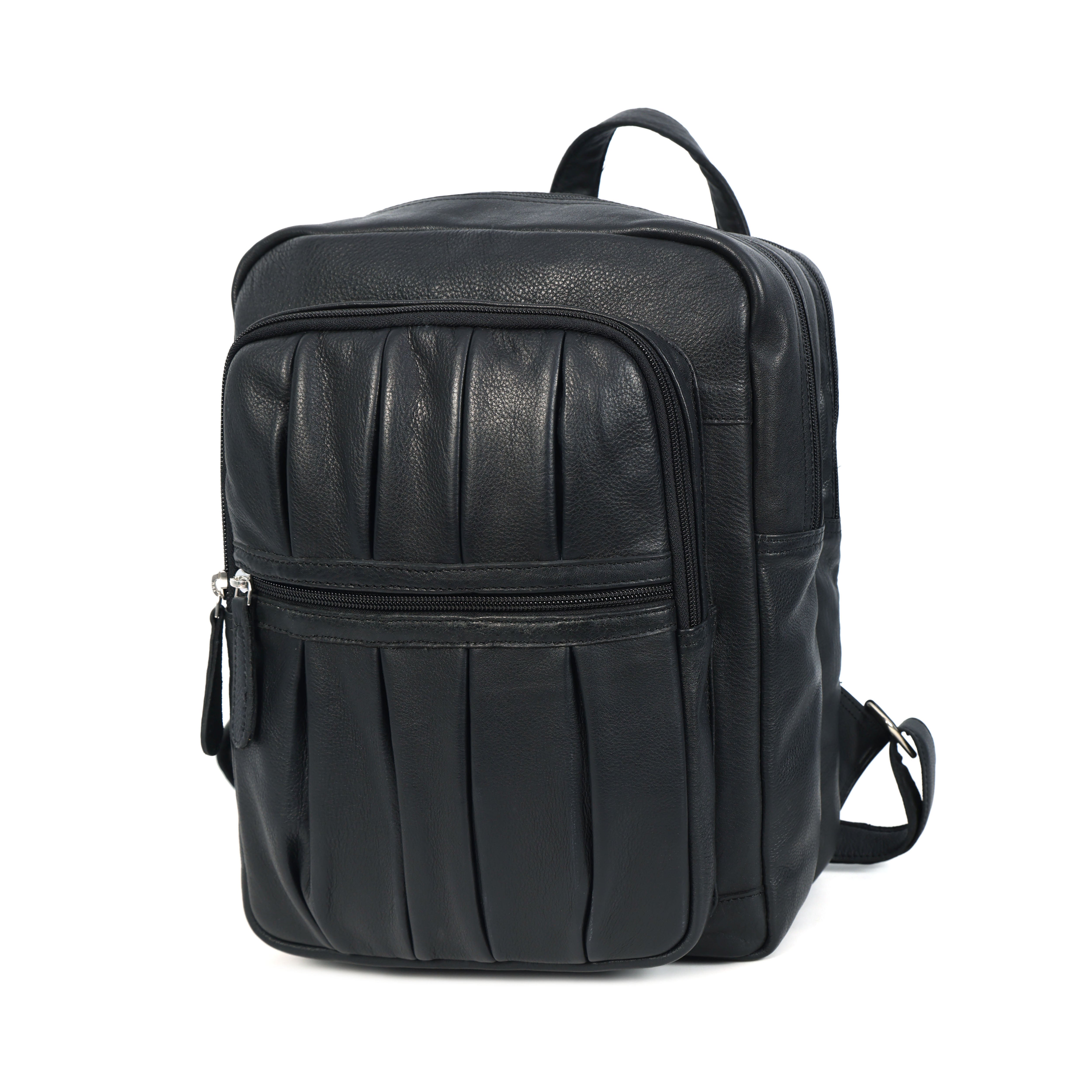 Premium Genuine Leather Multi-Zip Backpack with Padded Straps & Organizer Pockets