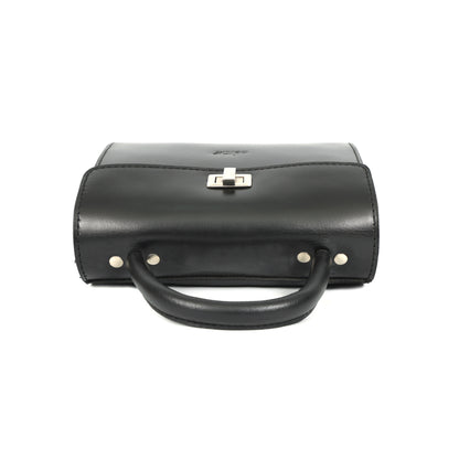 Genuine Leather Black Structured Handbag | Classic Top Handle Purse for Women