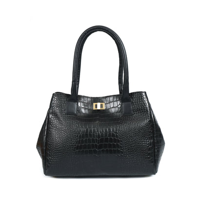 Genuine Leather Croc-Embossed Black Satchel | Designer Style Tote for Women Art:-BG-1655
