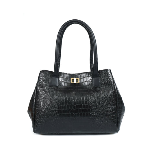 Genuine Leather Croc-Embossed Black Satchel | Designer Style Tote for Women Art:-BG-1655
