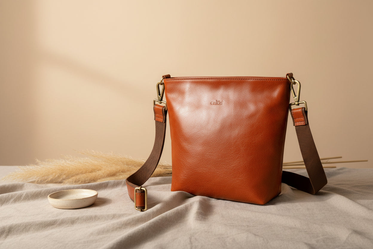 Premium Genuine Leather Crossbody Sling Bag | Multi-Pocket | Adjustable Strap