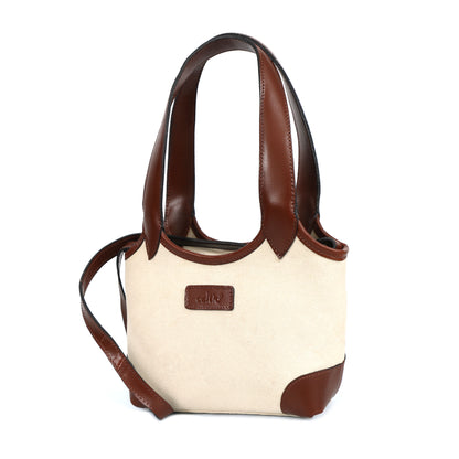 Elegant Cream and Brown Top-Handle Tote Bag for Women