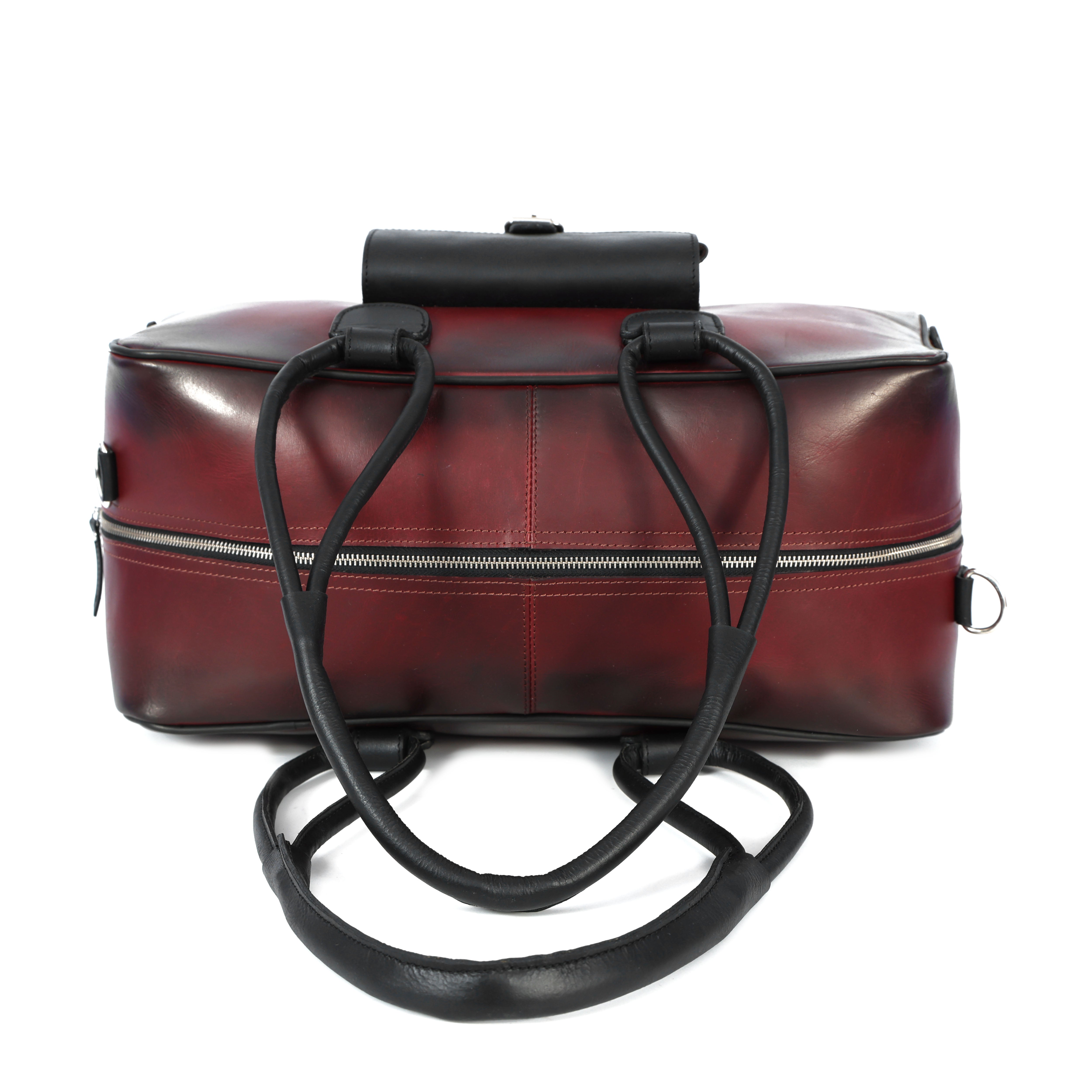 Premium Genuine Leather Travel Duffel Bag with Front Buckle Pocket & Dual Carry Straps