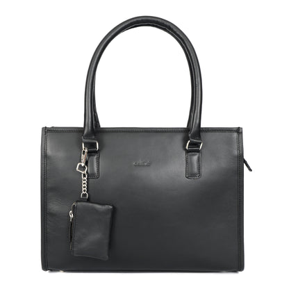 Premium Black Genuine Leather Tote Bag for Women | Spacious Work, Travel & Office Handbag | Stylish Shoulder Bag with Sling Strap