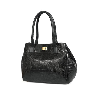 Genuine Leather Croc-Embossed Black Satchel | Designer Style Tote for Women Art:-BG-1655