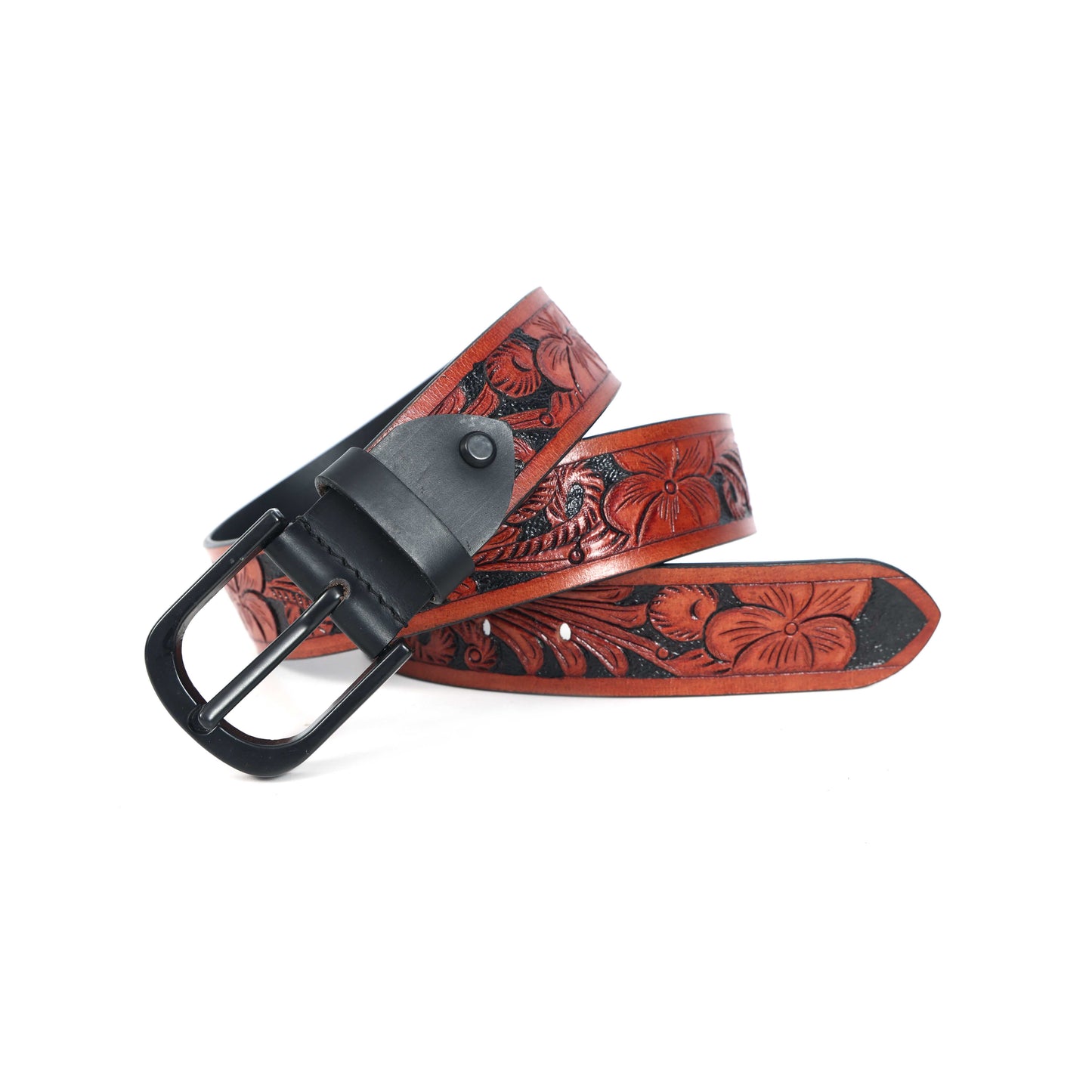 Premium Brown Leather Belt with Black Accents – Stylish & Durable. LB-849