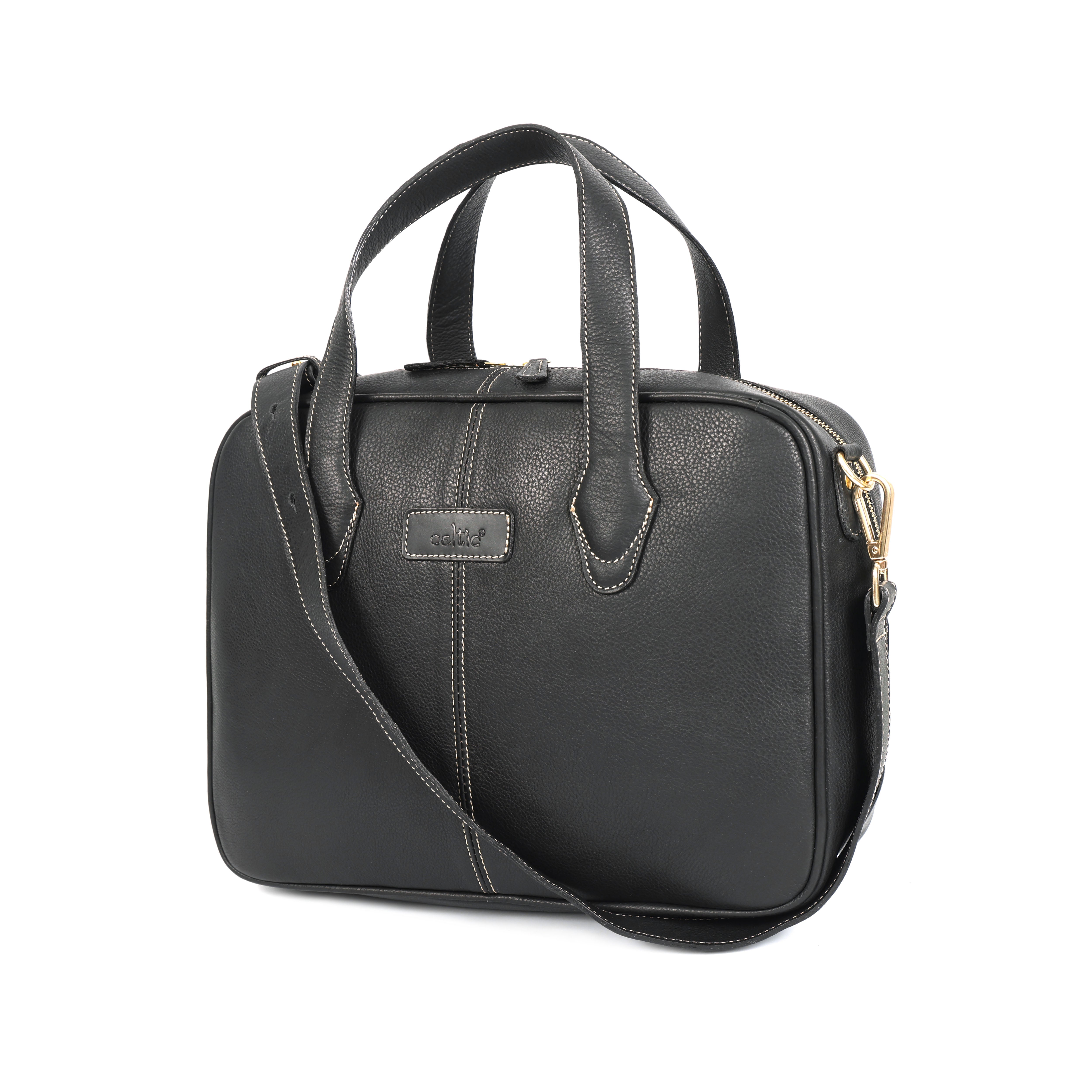 Premium Genuine  Black Leather Messenger with Adjustable Shoulder Strap & Inner Zip Pockets