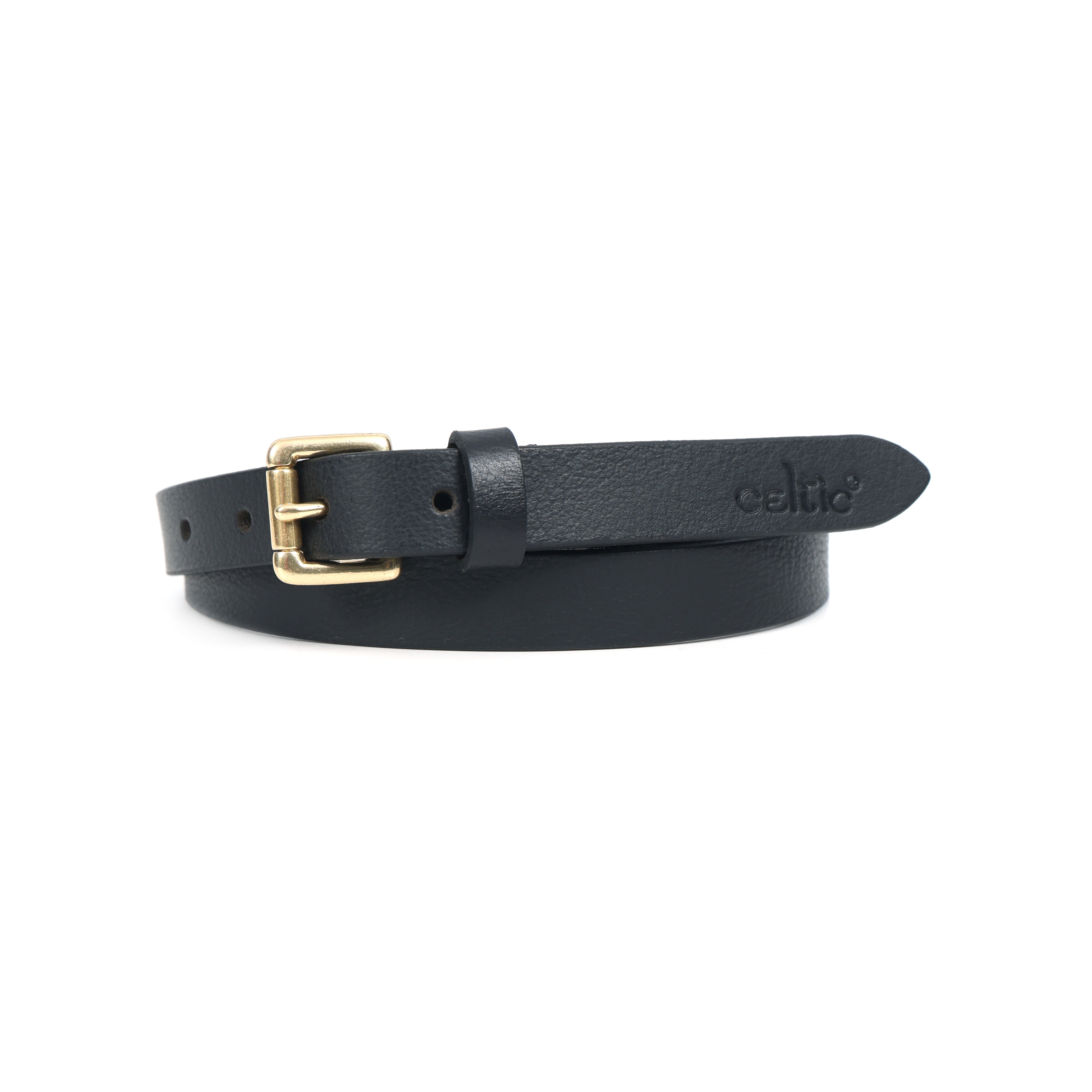 Women Genuine Leather Black Waist Accessory Brass Buckle Casual Formal