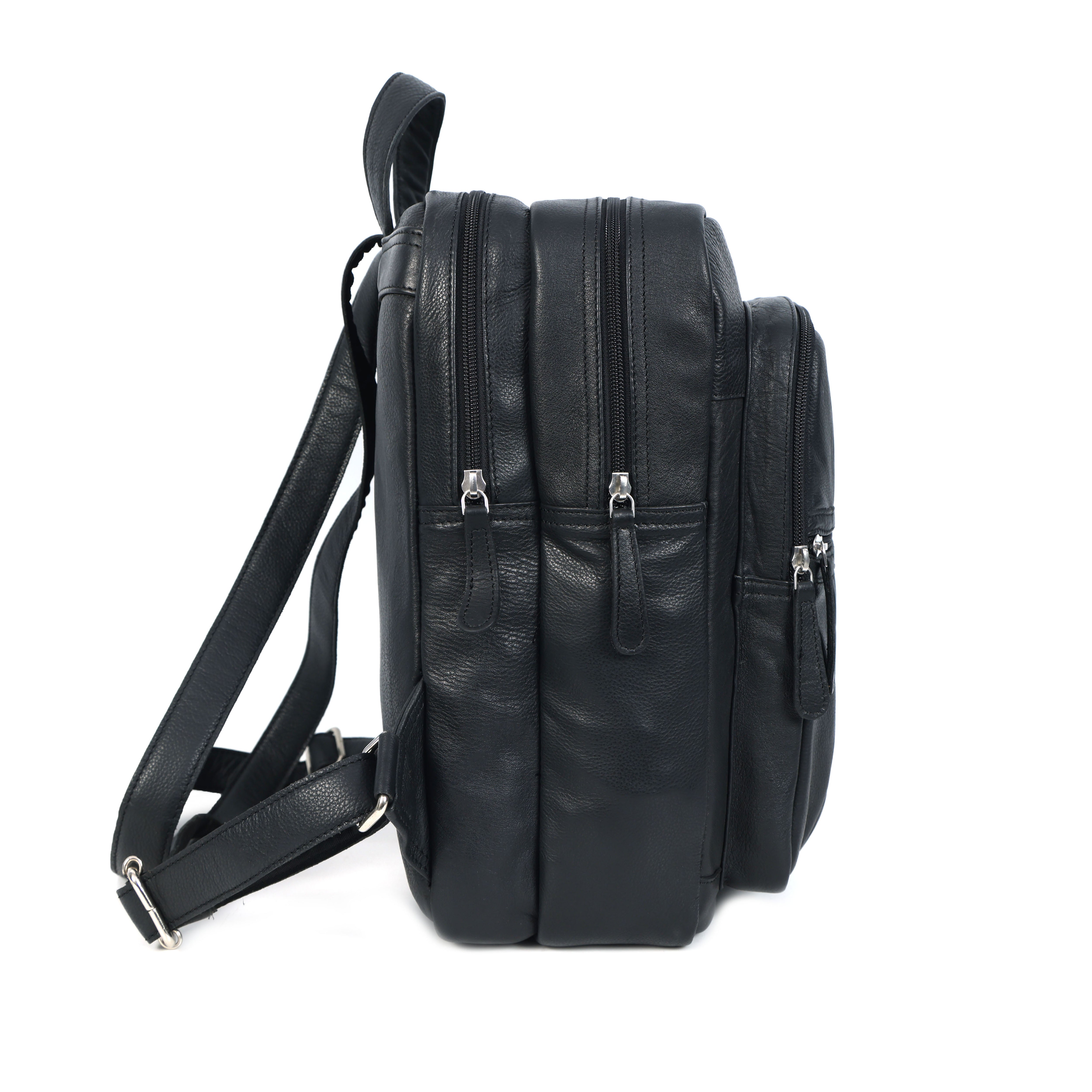 Premium Genuine Leather Multi-Zip Backpack with Padded Straps & Organizer Pockets