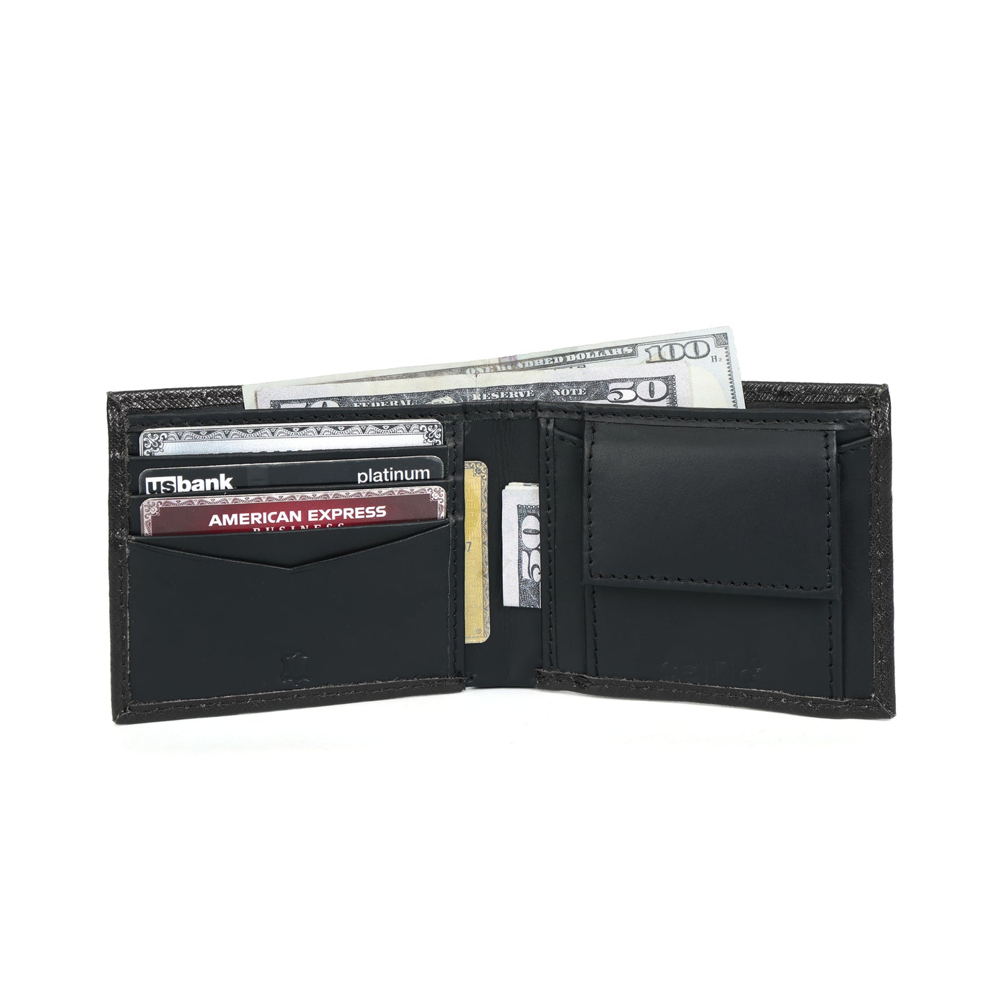 Premium  Genuine Leather Bi-Fold Wallet with Flip ID Window & Coin Pocket