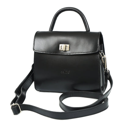 Genuine Leather Black Structured Handbag | Classic Top Handle Purse for Women