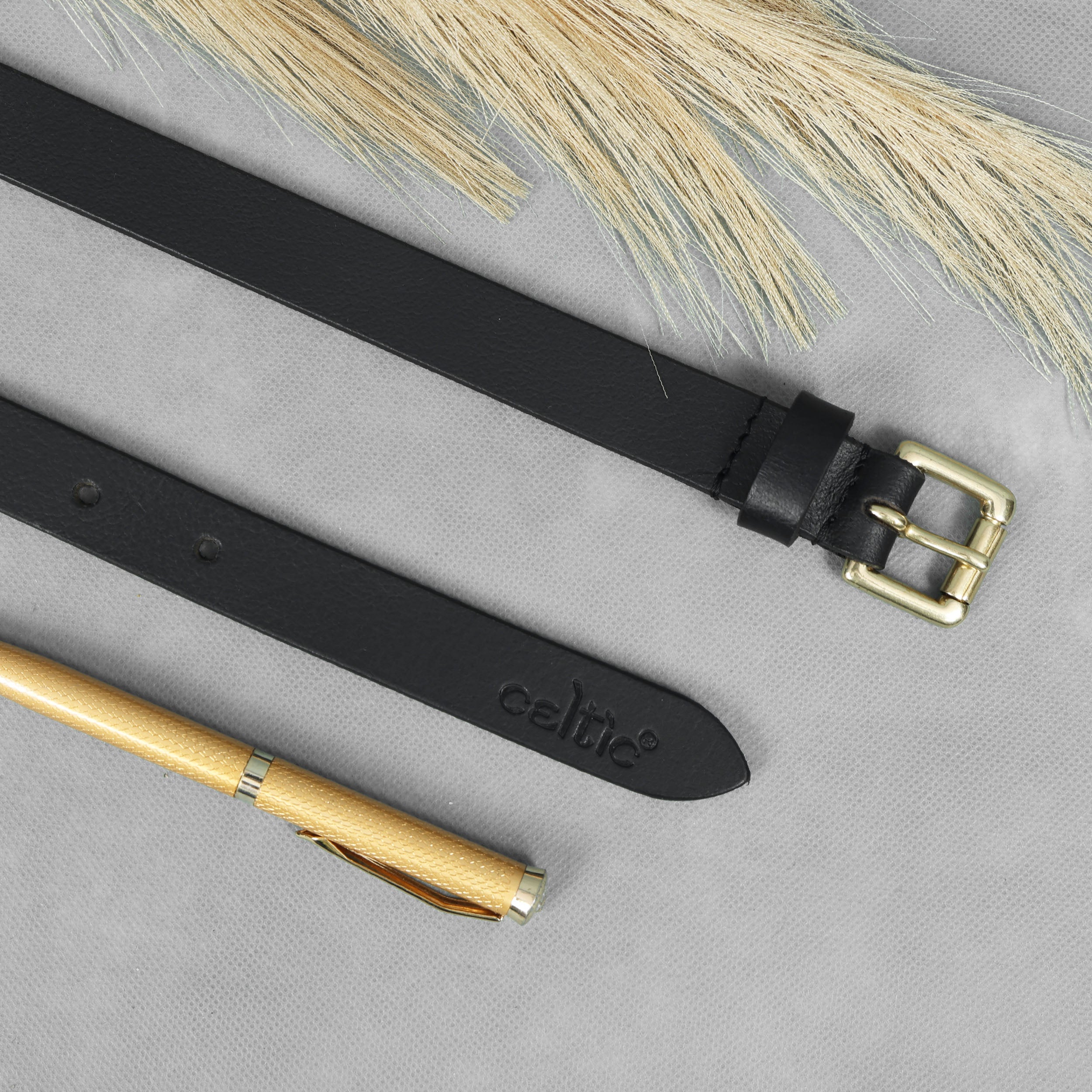 Women Genuine Leather Black Waist Accessory Brass Buckle Casual Formal