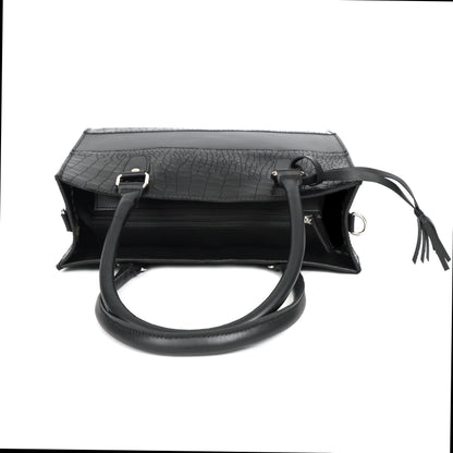 Genuine Leather Black Structured Handbag | Elegant Top Handle Purse