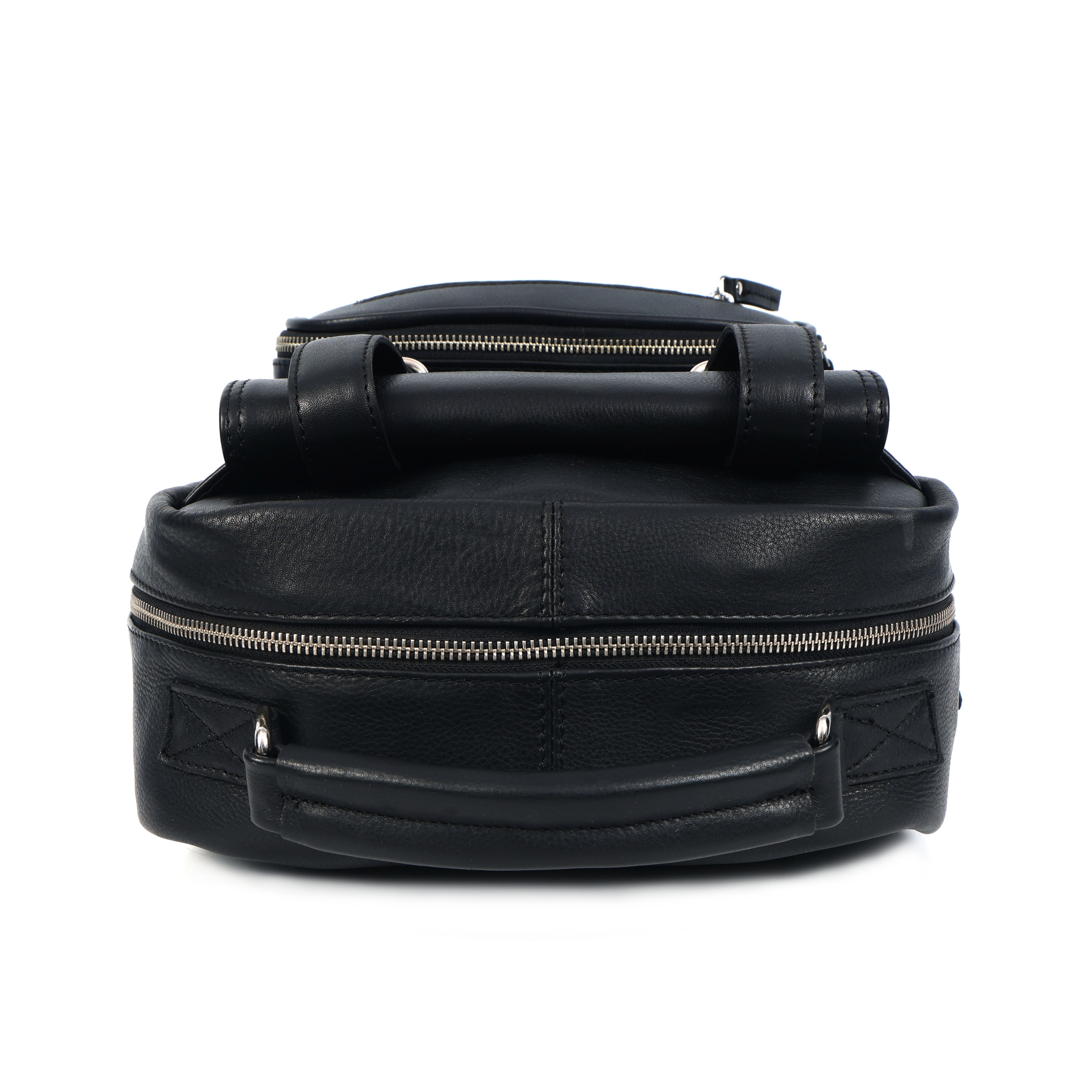 Premium Genuine Leather Backpack with Laptop Compartment & Multiple Zip Pockets