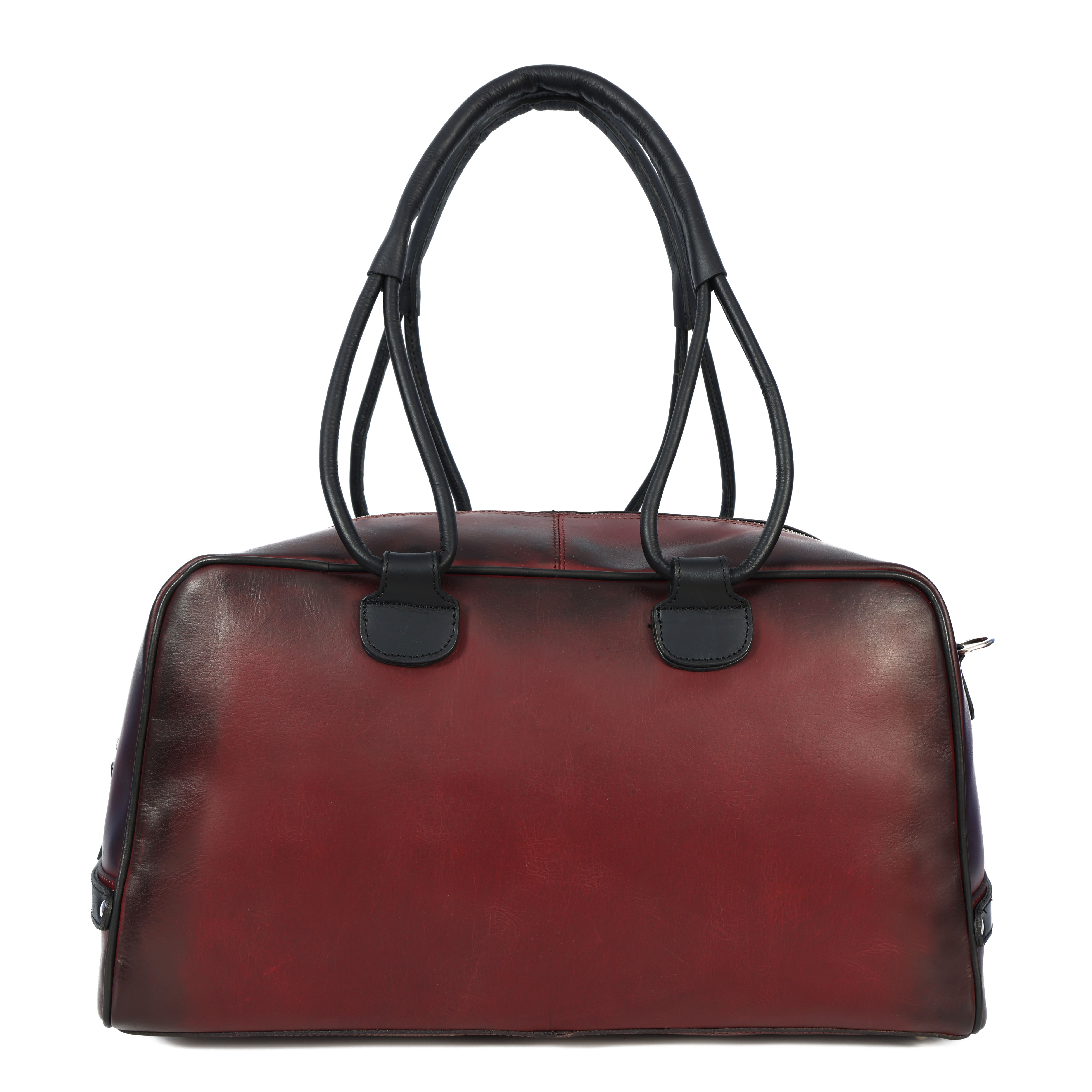 Premium Genuine Leather Travel Duffel Bag with Front Buckle Pocket & Dual Carry Straps