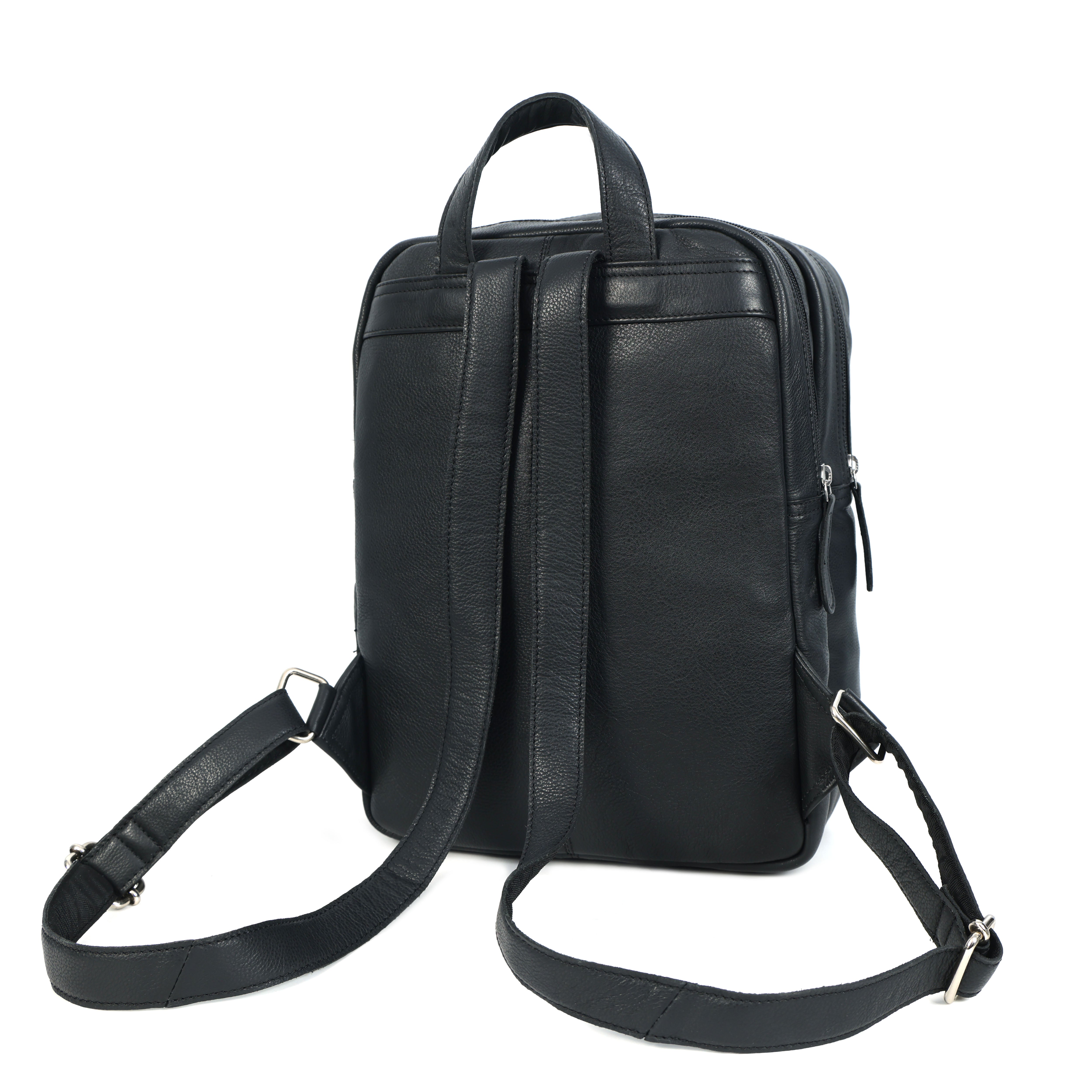 Premium Genuine Leather Multi-Zip Backpack with Padded Straps & Organizer Pockets
