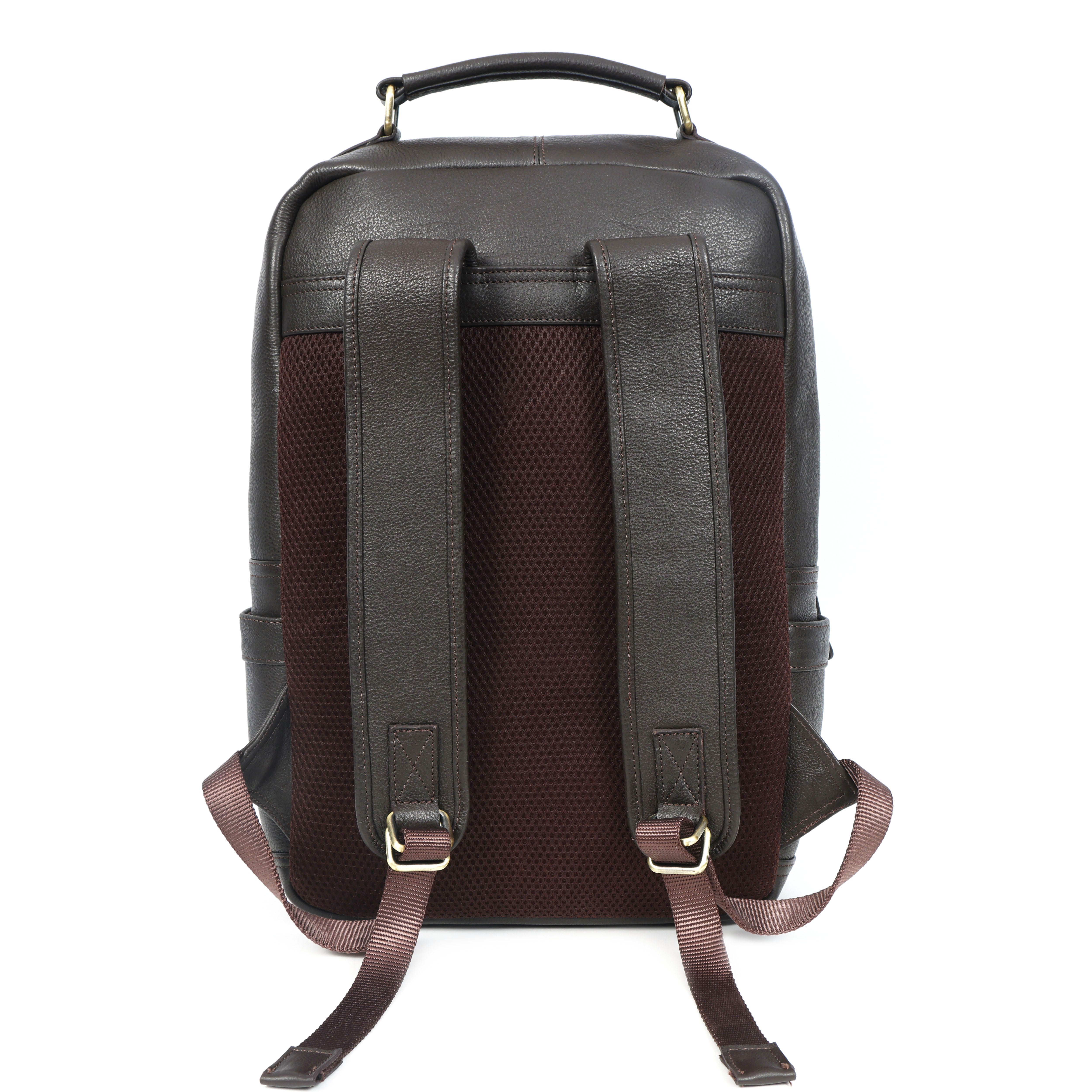 Premium Genuine Leather Laptop Backpack with Multi-Zip Compartments & Top Handle