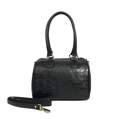 Black Croc-Textured 4-Piece Handbag Combo Set for Women