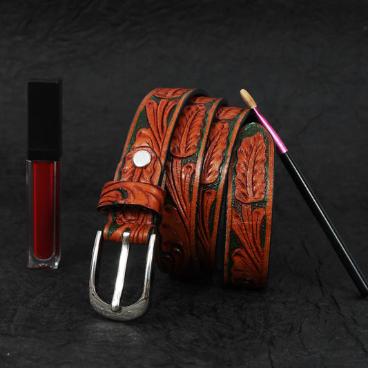 Premium Brown & Black Leather Belt with Silver Buckle  Elegant Formal Wear Accessory. LB-857