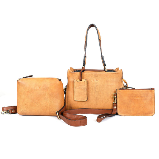 Stylish Tan Leather Handbag Combo Set | Premium Tote with Pouch & Wallet