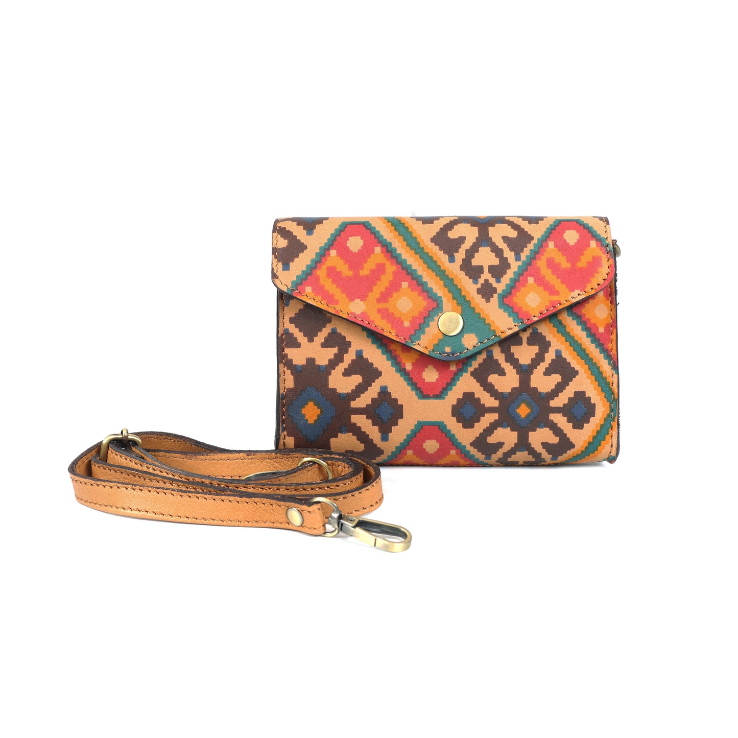 Genuine Leather 3-Piece Ethnic Pattern Bag Combo Set | Tote, Sling & Wallet