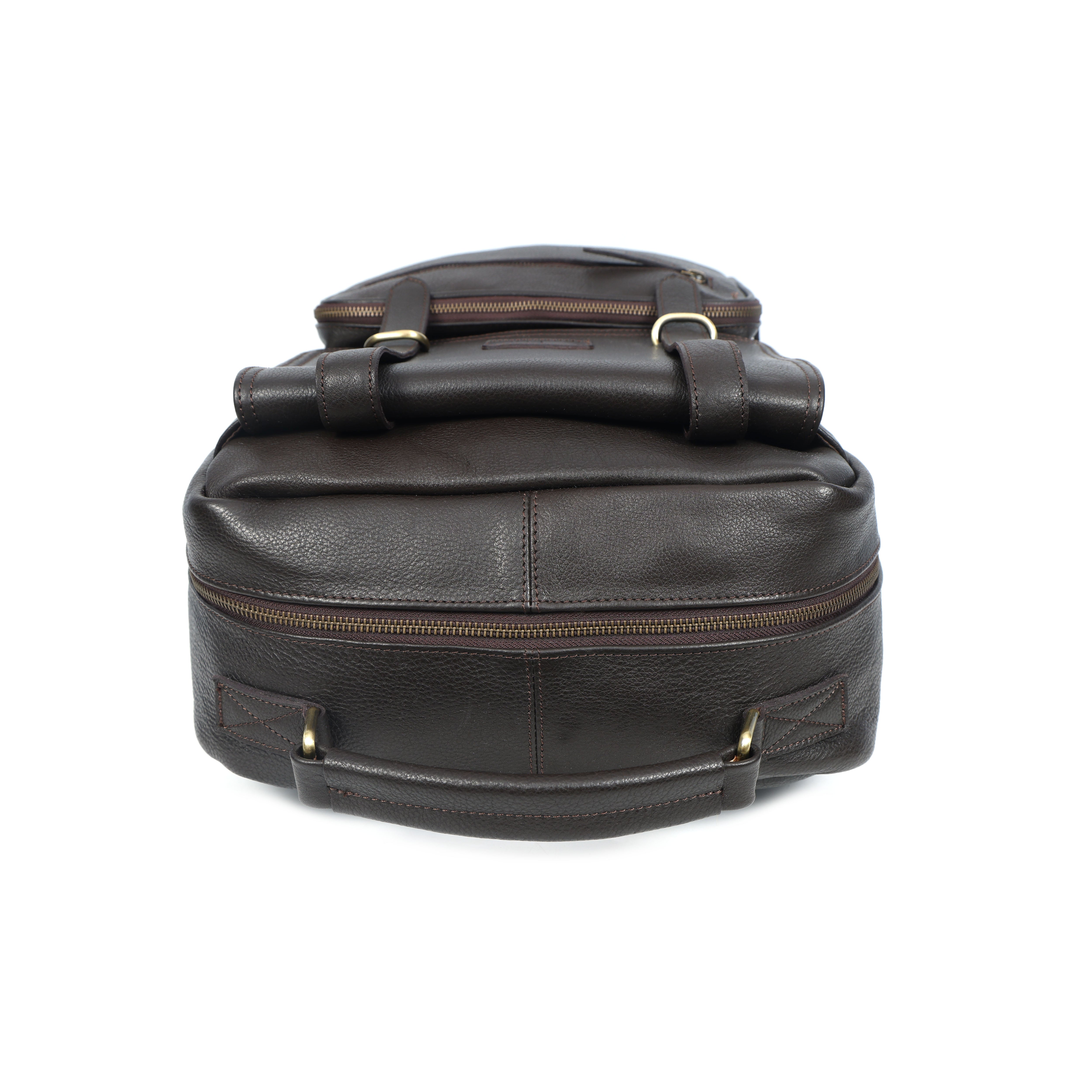 Premium Genuine Leather Laptop Backpack with Multi-Zip Compartments & Top Handle