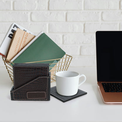 Premium Leather Square Coasters for Office Use – Stylish & Functional Desk Accessory, Art:-LA-C02